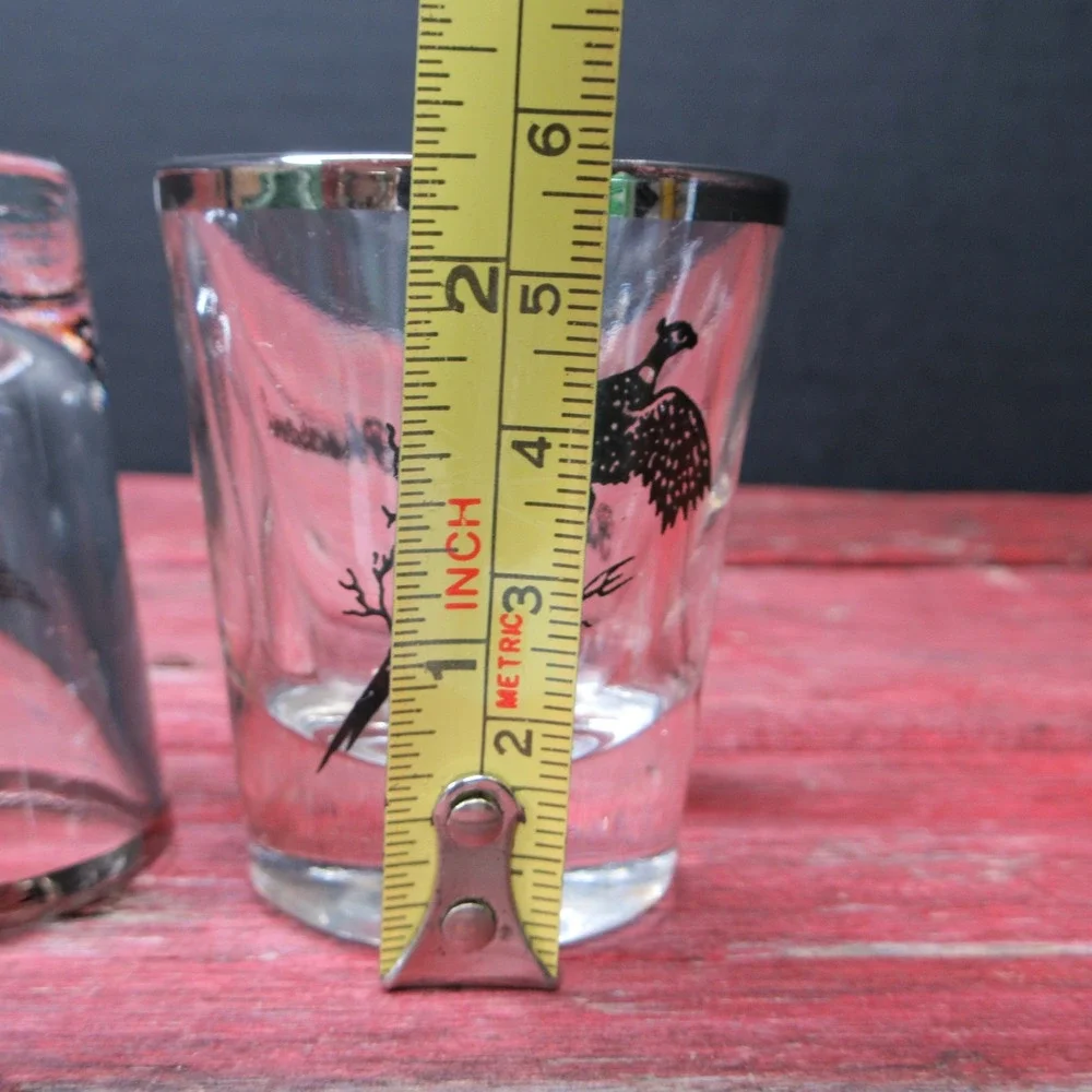 VTG MCM Game Bird Shot Glasses Set of 3 Canada Goose Canvasback Pheasant Silver